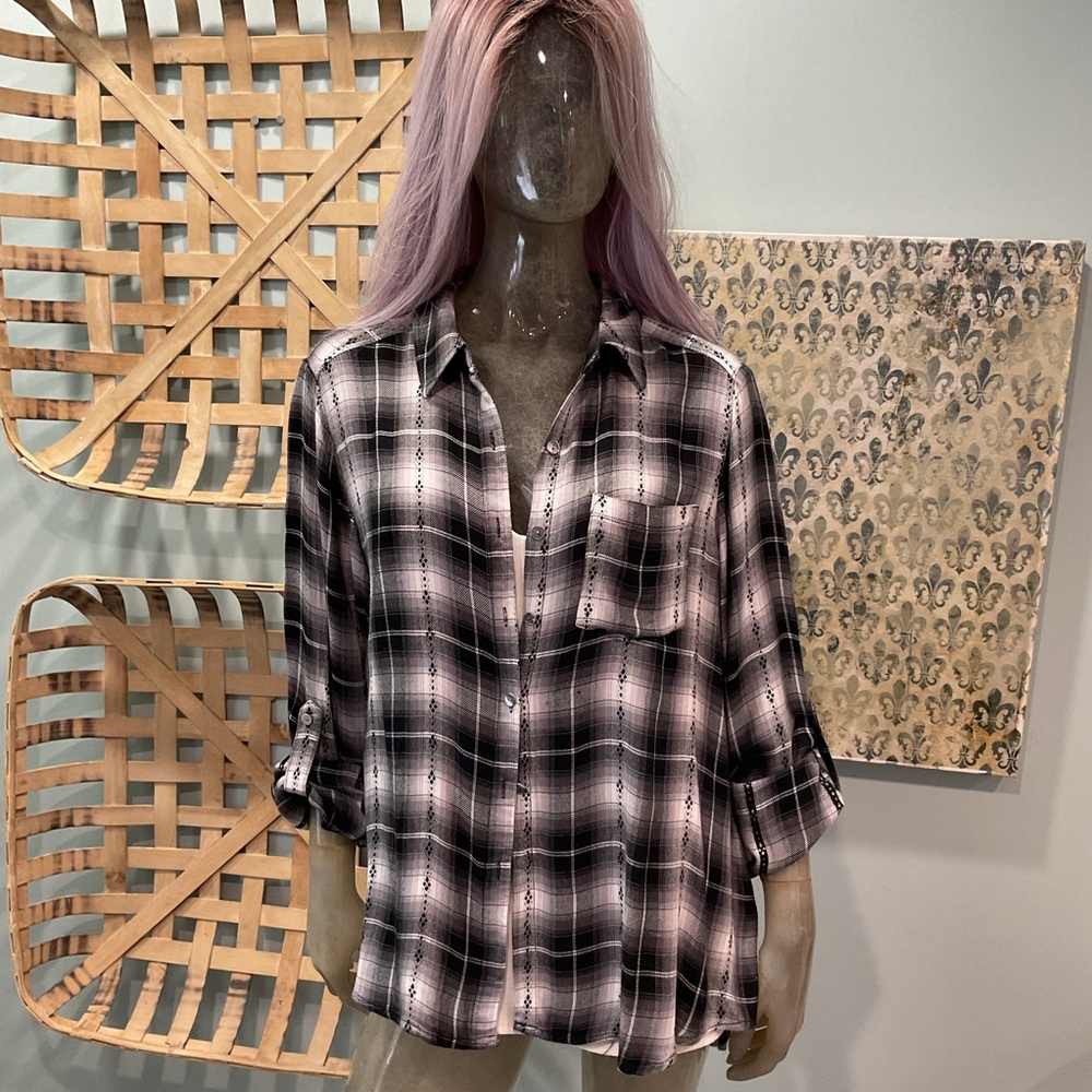 Jane and Delancey Black and White Plaid Button Down Shirt